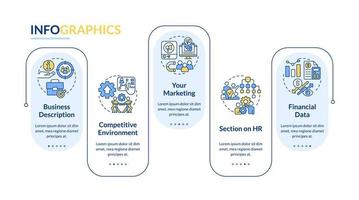 ventajas de la plantilla de infografía de rectángulo de planificación empresarial. visualización de datos con 5 pasos. gráfico de información de línea de tiempo editable. diseño de flujo de trabajo con iconos de línea. vector