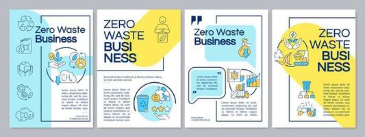 Plantilla de folleto azul y amarillo de Zero Waste Company. reciclaje. diseño de folletos con iconos lineales. 4 diseños vectoriales editables para presentación, informes anuales. vector