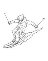 Alpine Skiing Isolated Coloring Page for Kids vector