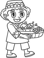 Kwanzaa Afro Holding Fruits Isolated Coloring Page vector