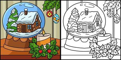 ilustración de página para colorear de globo de nieve de navidad vector