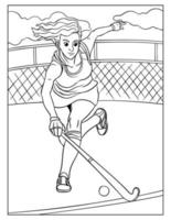 Field Hockey Coloring Page for Kids vector