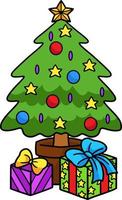 Gift And Christmas Tree Cartoon Colored Clipart vector