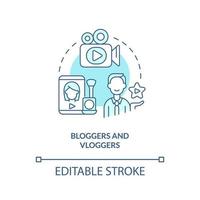 Bloggers and vloggers turquoise concept icon. Video topic. Type of creators abstract idea thin line illustration. Isolated outline drawing. Editable stroke. vector