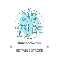 Body language turquoise concept icon. Non-verbal communication type abstract idea thin line illustration. Body posture. Isolated outline drawing. Editable stroke. vector