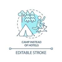 Camp instead of hotels turquoise concept icon. Campground. Road trip with pets advice abstract idea thin line illustration. Isolated outline drawing. Editable stroke. vector