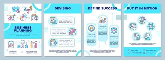 Planning blue brochure template. Business development. Leaflet design with linear icons. Editable 4 vector layouts for presentation, annual reports.