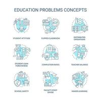 Education problem turquoise concept icons set. Students issues. Education challenges idea thin line color illustrations. Isolated symbols. Editable stroke. vector