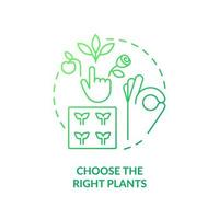 Choose right plants green gradient concept icon. Place and condition. Growing plants. Gardening tip abstract idea thin line illustration. Isolated outline drawing. vector