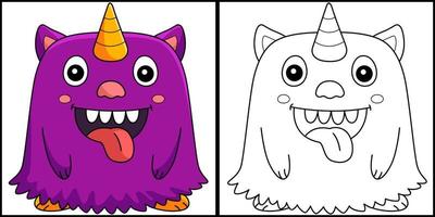 Monster Unicorn Coloring Page Colored Illustration vector