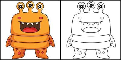 Monster Three Eyed Coloring Page Illustration vector