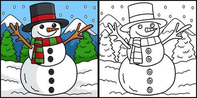 Snowman Coloring Page Colored Illustration