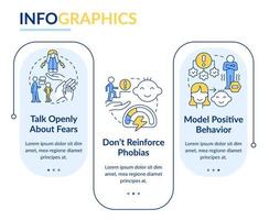 ayudando a la plantilla infográfica del rectángulo azul del niño. superar las fobias. visualización de datos con 3 pasos. gráfico de información de la línea de tiempo del proceso. diseño de flujo de trabajo con iconos de línea. vector