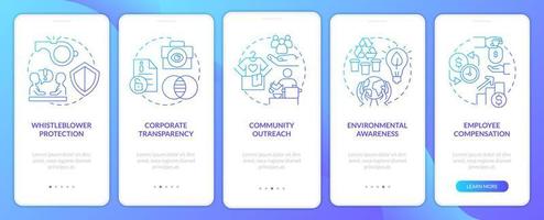 Ethical behavior in business blue gradient onboarding mobile app screen. Walkthrough 5 steps graphic instructions with linear concepts. UI, UX, GUI template. vector