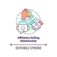 Affiliative selling relationship concept icon. Buyer-seller interaction abstract idea thin line illustration. Isolated outline drawing. Editable stroke. vector