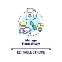 Manage fleets wisely concept icon. Becoming zero waste brand abstract idea thin line illustration. Eco-friendly cars. Isolated outline drawing. Editable stroke. vector