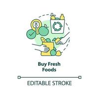 Buy fresh foods concept icon. Switching to zero-waste lifestyle abstract idea thin line illustration. Purchase groceries. Isolated outline drawing. Editable stroke. vector