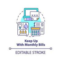 Keep up with monthly bills concept icon. Regular payments. Road trip tip abstract idea thin line illustration. Isolated outline drawing. Editable stroke. vector