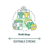 Thrift shop concept icon. Transitioning to low waste lifestyle abstract idea thin line illustration. Secondhand clothes. Isolated outline drawing. Editable stroke. vector