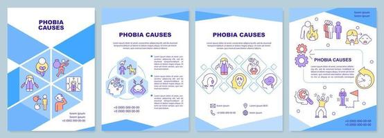 Phobia causes brochure template. Anxiety disorder factors. Leaflet design with linear icons. 4 vector layouts for presentation, annual reports.