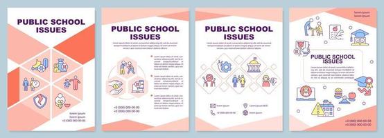 Public school issues red brochure template. Leaflet design with linear icons. Editable 4 vector layouts for presentation, annual reports.