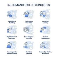 In demand skills light blue concept icons set. Upskilling and reskilling idea thin line color illustrations. Feedback. Isolated symbols. Editable stroke. vector