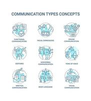 Communication types turquoise concept icons set. Exchanging information idea thin line color illustrations. Tone of voice. Isolated symbols. Editable stroke. vector