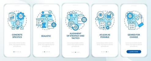 Key elements of business plan blue onboarding mobile app screen. Walkthrough 5 steps editable graphic instructions with linear concepts. UI, UX, GUI template. vector