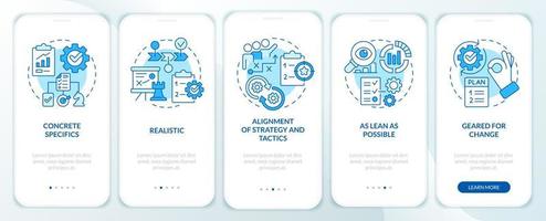 Key elements of business plan blue onboarding mobile app screen. Walkthrough 5 steps editable graphic instructions with linear concepts. UI, UX, GUI template. vector