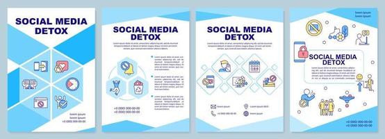 plantilla de folleto azul de desintoxicación de redes sociales. libertad de internet. diseño de folletos con iconos lineales. 4 diseños vectoriales para presentación, informes anuales. vector