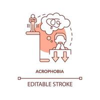 Acrophobia red concept icon. Intense fear of height. Most common phobia abstract idea thin line illustration. Isolated outline drawing. Editable stroke. vector