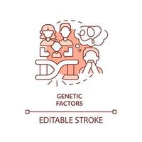 Genetic factors red concept icon. Inherited anxiety disorder. Phobia cause abstract idea thin line illustration. Isolated outline drawing. Editable stroke. vector