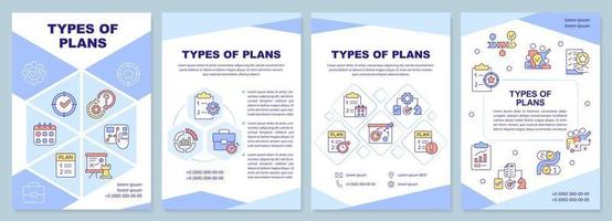 Types of plans purple brochure template. Business strategy. Leaflet design with linear icons. Editable 4 vector layouts for presentation, annual reports.