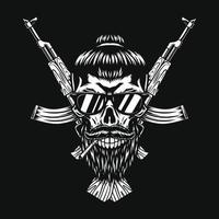 cráneo de hombre con barba, pistola y cigarrillo