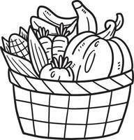 Vegetables in the Basket Isolated Coloring Page vector