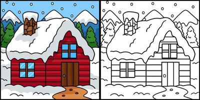 Winter House Coloring Page Colored Illustration vector