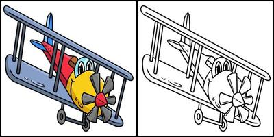 Propeller Plane with Face Vehicle Coloring Page vector