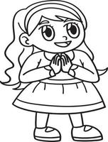 Hanukkah Girl Praying Isolated Coloring Page vector