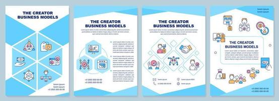 Creator business models blue brochure template. Leaflet design with linear icons. Editable 4 vector layouts for presentation, annual reports.