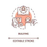 Bullying red concept icon. Cyberbullying and torment online. Public schools problem abstract idea thin line illustration. Isolated outline drawing. Editable stroke. vector