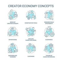 Creator economy turquoise concept icons set. Content maker. Marketing. E commerce idea thin line color illustrations. Isolated symbols. Editable stroke. vector