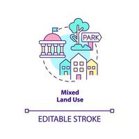 Mixed land use concept icon. Creating eco-friendly cities abstract idea thin line illustration. Public space and landscape. Isolated outline drawing. Editable stroke. vector