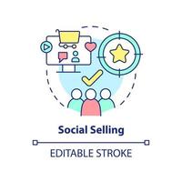 Social selling concept icon. Sales trend abstract idea thin line illustration. Target customers on social media platforms. Isolated outline drawing. Editable stroke. vector