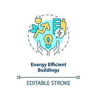 Energy efficient buildings concept icon. Innovative upgrade. Energy efficiency abstract idea thin line illustration. Isolated outline drawing. Editable stroke. vector