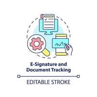 icono de concepto de seguimiento de documentos y firma electrónica. herramienta de ventas idea abstracta ilustración de línea delgada. estatus legal. dibujo de contorno aislado. trazo editable. vector