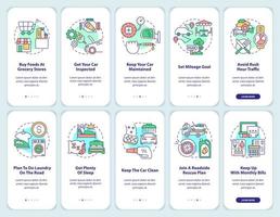 Road trip planning onboarding mobile app screen set. Walkthrough 5 steps editable graphic instructions with linear concepts. UI, UX, GUI template. vector