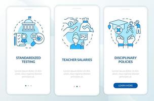 Major education issues blue onboarding mobile app screen. Walkthrough 3 steps editable graphic instructions with linear concepts. UI, UX, GUI template. vector