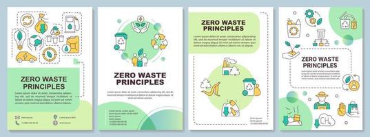 Zero waste approaches green brochure template. Waste management. Leaflet design with linear icons. Editable 4 vector layouts for presentation, annual reports.