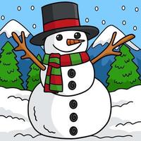 ilustración de dibujos animados de color de muñeco de nieve de navidad vector
