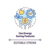 Use energy saving features concept icon. Device settings. Energy efficiency at work abstract idea thin line illustration. Isolated outline drawing. Editable stroke. vector